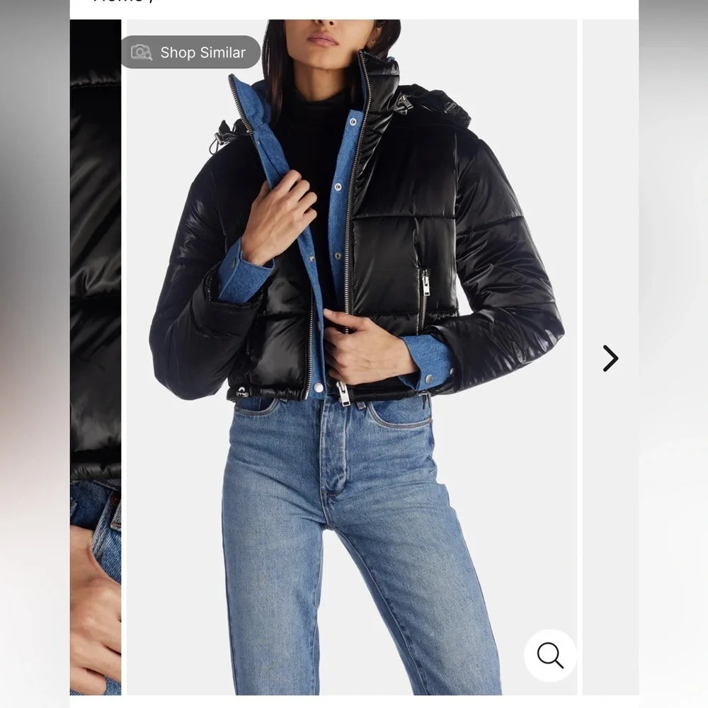 Blue Revival In The Mix Denim Black Puffer Jacket Size m